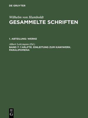 cover image of 1 Hälfte. Einleitung zum Kawiwerk. Paralipomena